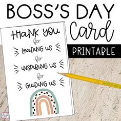 a printable boss's day card with a pencil next to it on a table