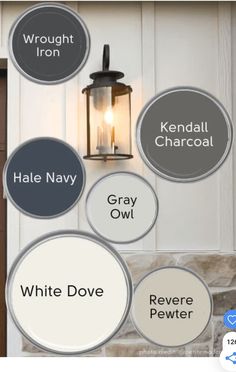 a white door with five different colors and the words gray, white dove, grey pewer