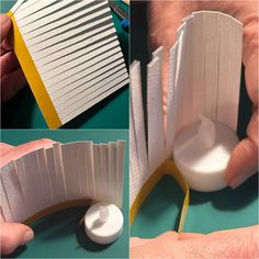 there are three pictures showing how to make an origami bird house with paper