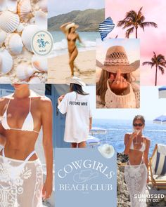 a collage of photos with the words cowgirl's beach club