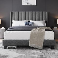 42023906967594 Wooden Bed With Upholstered Headboard, Bed With Fabric Headboard, Mens Bedroom Ideas Masculine Interior, Bed Frame Upholstered, Upholstered Bed With Storage, Classic Headboard, Letto King Size, Cama King Size, Lit King Size