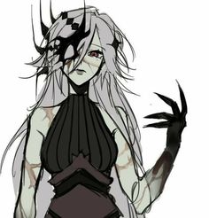 an anime character with long white hair and horns