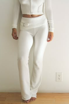 Fleur Knit Low Rise Pant Snow White White Low Rise Pants, White Aesthetic Outfits, White Winter Outfits, Coquette Pants, White Knit Pants, Knit Set Outfit, Knit Pants Outfit, Knit Sets, Winter Sets