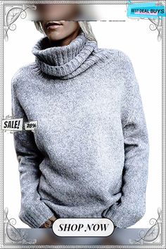 a woman is wearing a gray sweater and black pants with the words sale on it