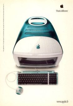 an advertisement for the apple computer, with its keyboard and mouse