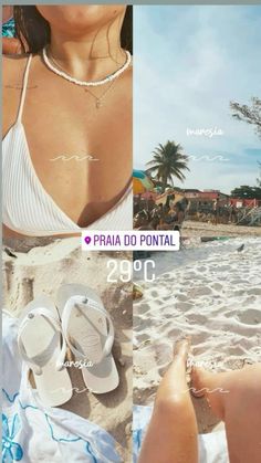 a collage of photos with the words prai do pontal and sandals on it