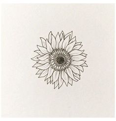 a black and white drawing of a sunflower in the middle of it's petals