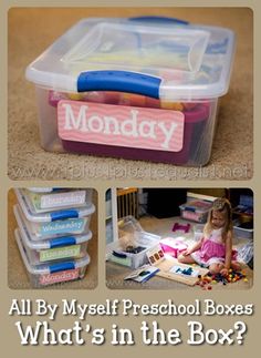 this is an image of a toy box with toys in it and the words monday written on it