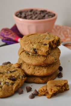 cookies and chocolate chips on a white plate