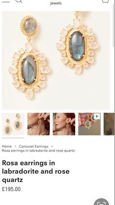 an image of jewelry on the app store's iphone page, with text reading rose earrings in labradorite and rose quartz