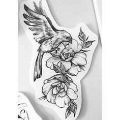 a drawing of a bird with flowers on it