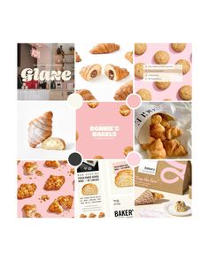 the collage shows different types of breads and pastries, including croissants