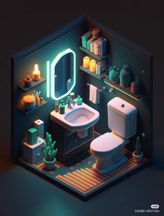 a bathroom scene with a toilet, sink and mirror