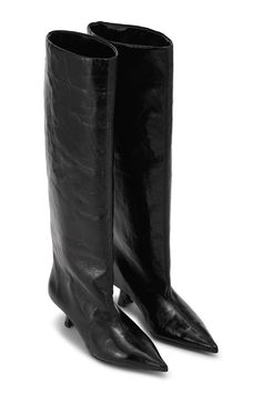 BLACK High Shaft Boots, Shaft Boots, Slouchy Boots, Flat Boots, Crossbody Tote, Sneaker Heels, Western Boots, High Boots, Calf Leather