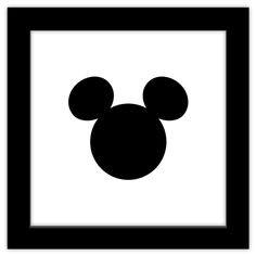 a black and white mickey mouse head in a square frame