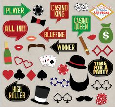 casino party photo booth props and signs for an upcoming event or special occasion to celebrate