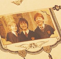 an image of three young boys in school uniforms with harry potter on the front and back