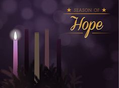 the season of hope poster with two lit candles in front of purple and black background