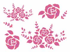 pink roses and leaves are cut out from the stencil, which is used to make