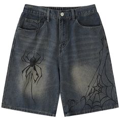 Looking to rock a bold and confident look? Why not try these extraordinary Spider Web Print Denim Shorts? These shorts effortlessly elevate your outfit and allow you to showcase your unique personality. Material: Crafted from a premium blend of 78% cotton, 12% regenerated cellulose, and 10% polyester fibers, these shor Casual Denim Shorts, Kimono Yukata, Mens Denim Shorts, Summer Shorts Denim, Confident Style, High Street Fashion, Harajuku Streetwear, Patchwork Jeans, High Waist Fashion