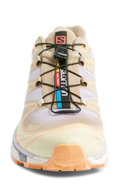 the shoe laces are attached to the side of a sneaker's shoe