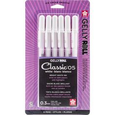 White Gelly Roll Pens, Fine Tip, Set of 6 by Sakura Papermate Flair Pens, Gelly Roll Pens, How To Draw Ribbon, Paper Mate Flair, Flair Pens, Fine Point Pens, Paper Mate, Gel Ink Pens, Fine Pens