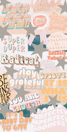 an assortment of different types of stickers on a white surface, including stars and letters