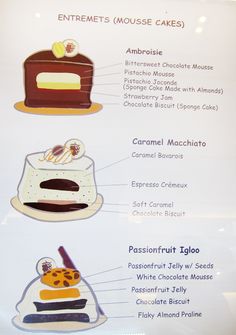 a sign describing the different types of desserts and how to make them at home