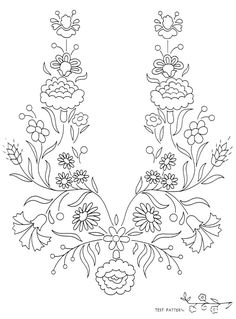 an embroidery pattern with flowers and leaves on the front, in black and white ink