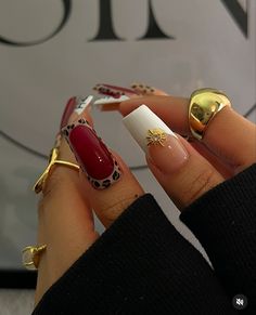 Red Nails With Pearls On Them, Edgy Birthday Nails, Messy Nails Aesthetic, Street Style Nails Aesthetic, Date Nails, Nail Inspo Long Almond, Earthy Nail Art, Nails Selfie, 29th Birthday Nails