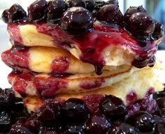 blueberry pancakes stacked on top of each other