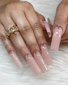 Gold Acrylic Nails, Tapered Square Nails, White Acrylic Nails, Crystal Nails