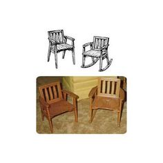 three wooden chairs sitting next to each other