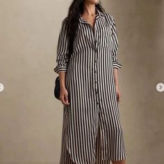 Size Medium New Without Tags Long Sleeve Button Down Dress, Stripe Long Sleeve, Down Dress, Banana Republic Dress, Button Down Dress, Striped Long Sleeve, Black Cream, Striped Dress, Banana Republic