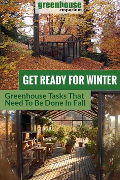 an advertisement for greenhouses in the fall and winter