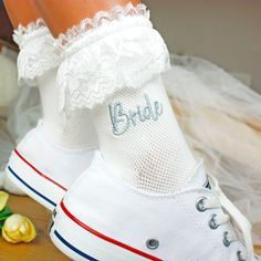 ✨💎 Wouldn't you like to experience elegance and quality together? Meet these custom embroidered frilly bridal socks! ✴️PRODUCT FEATURES: These lace socks are made of 80% cotton and 20% spandex material. Thanks to its perforated structure, it is suitable for the summer season; it doesn't cause sweating and features a breathable fabric! These bride socks are compatible with EU sizes 37-42. These wedding socks come in 2 design options, choose your style!  🌟HOW TO ORDER: Firstly, please select the Bridal Socks, Hosiery Dress, Socks Lace, Frilly Socks, Wedding Socks, The Cardigans, Personalized Socks, Wedding Gifts For Bride, Custom Socks