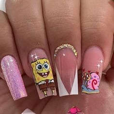 Spongebob Nail Art, Exotic Nail Designs, Spongebob Nails, Nails Disney, Manicure Designs, Eye Nail Art, Nails Inspired, Gel Acrylic Nails, Semi Permanente