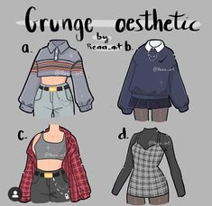 three different types of clothes with the words grunge aesthetic