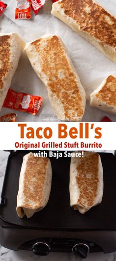 taco bell's grilled stuffed burritos with balja sauce are ready to be eaten