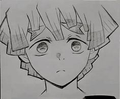 a drawing of a person with short hair and big eyes looking at the camera while holding his head in one hand