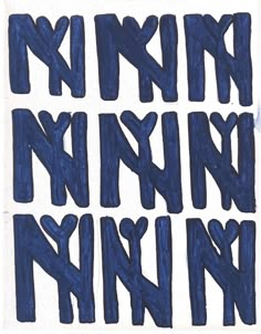 the letters are drawn in blue ink