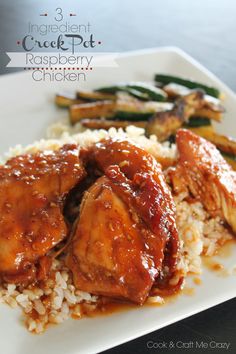 a white plate topped with chicken and rice