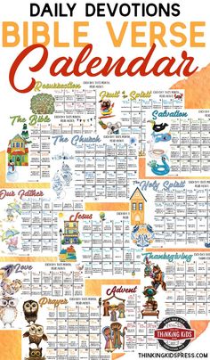 the daily bible verse calendar is shown in orange and white