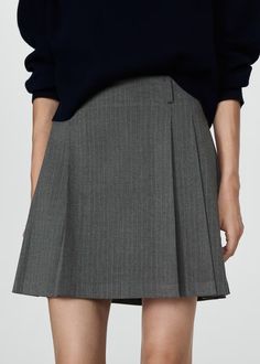 Pinstriped pleated skirt - Woman | MANGO USA Pleated Miniskirt, Grey Pleated Skirt, Short Design, Designer Shorts, Skirt Length, Pleated Skirt, Black Friday, Pattern Design, Gray Color