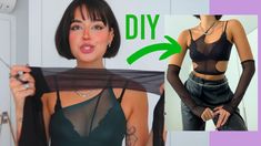 Diy Shirt From Tights, Stockings Shirt Diy, How To Make Tights Into A Shirt, Fishnet Tights Top Diy, Diy Mesh Top Tights, Diy Stockings Top, Shirt Made Out Of Tights, Diy Tights Shirt, Diy Pantyhose Shirt