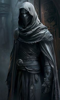 a man dressed in black with a hood and cape