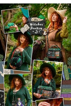 a collage of photos with the words witches party written on them and pictures of women dressed in costumes