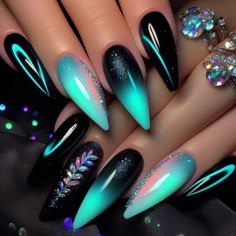 IF you love my designs, please don't forget to follow my profile :) Teal Nail Designs, Galaxy Nail, Birthday Nail Designs, Birthday Nail, Fall Nail Art Designs, Fancy Nails Designs, Stylish Nails Designs