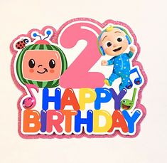 a happy birthday card with two children and the number one on it's side