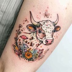 Cow Tattoo Vector Art Tattoos That Follow Body Contours, Adorable Tattoos For Women, Women Growth Tattoo, Large Side Tattoos Women Ribs, Dairy Cow Tattoo, Fall Tattoos For Women, Matching Cow Tattoos, Baby Cow Tattoo